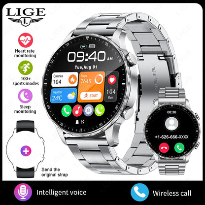 LIGE 2026 New Outdoor Sports Smart Watch Men 1.85“ HD Screen Heart Rate Bluetooth Call IP68 Waterproof Business Smartwatch Men