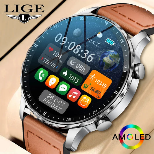 Smartwatch avec Bracelet en Cuir Marron