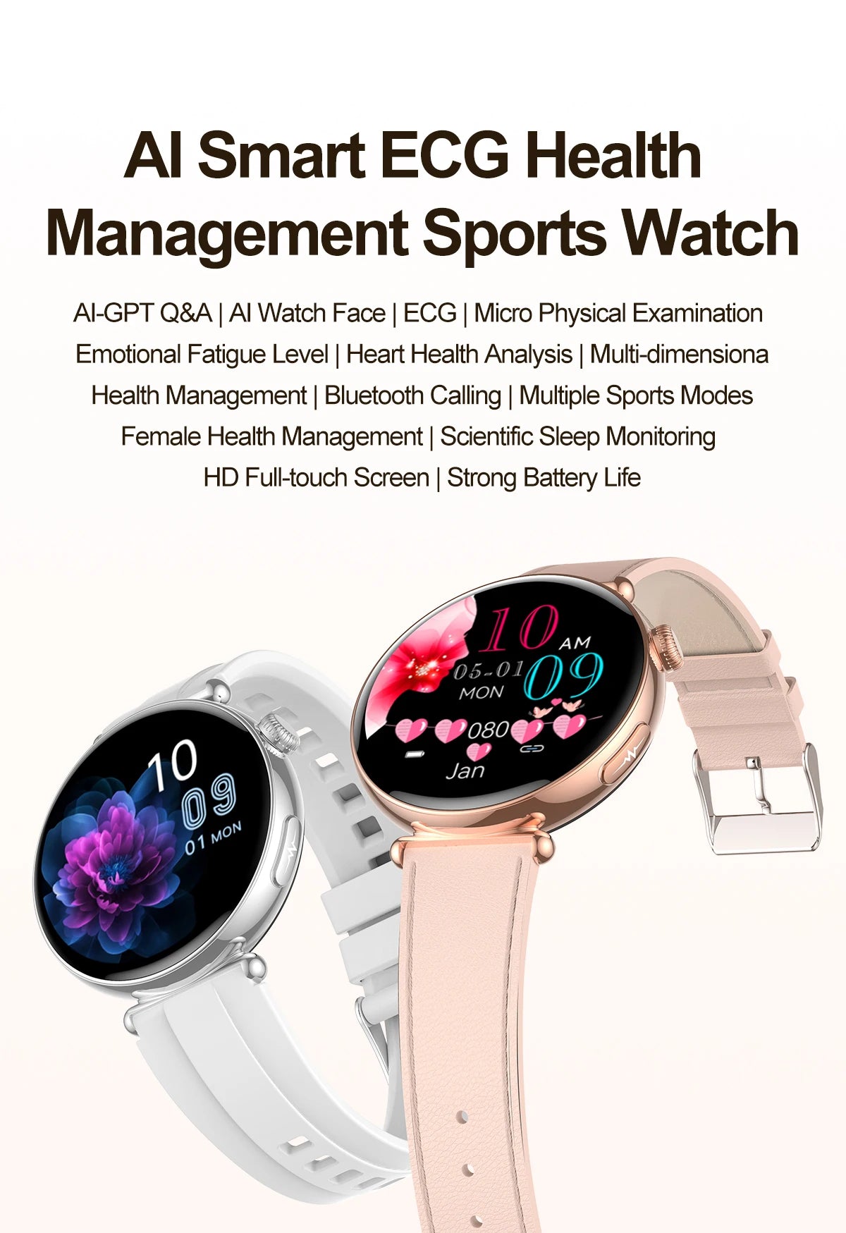 2026 New Women's Health Care Smartwatch ECG Blood Pressure Uric Acid Blood Lipids Sports IP68K Bluetooth call Fashion Smartwatch