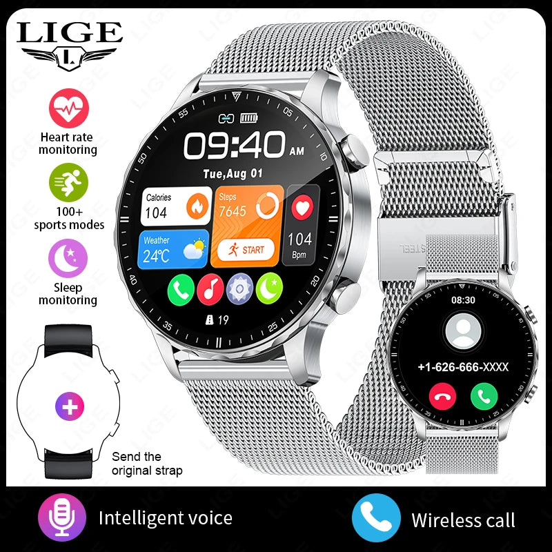 LIGE 2026 New Outdoor Sports Smart Watch Men 1.85“ HD Screen Heart Rate Bluetooth Call IP68 Waterproof Business Smartwatch Men