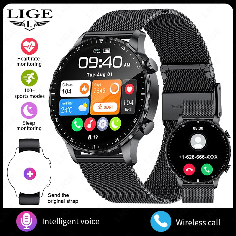 LIGE 2026 New Outdoor Sports Smart Watch Men 1.85“ HD Screen Heart Rate Bluetooth Call IP68 Waterproof Business Smartwatch Men