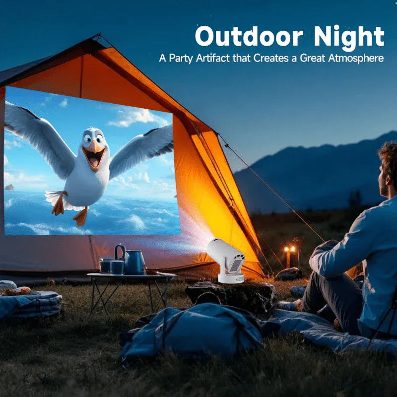 mini video projecteur a l'extérieur film campings 