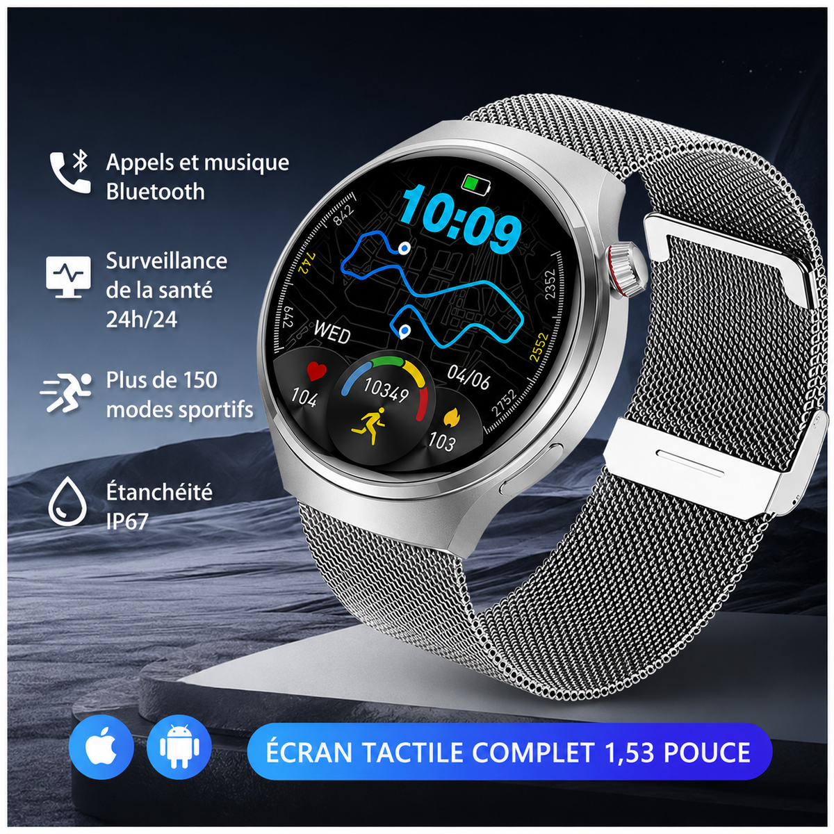 Montre Connectée Homme 5 Pro 2026 – GPS, NFC, Bluetooth
