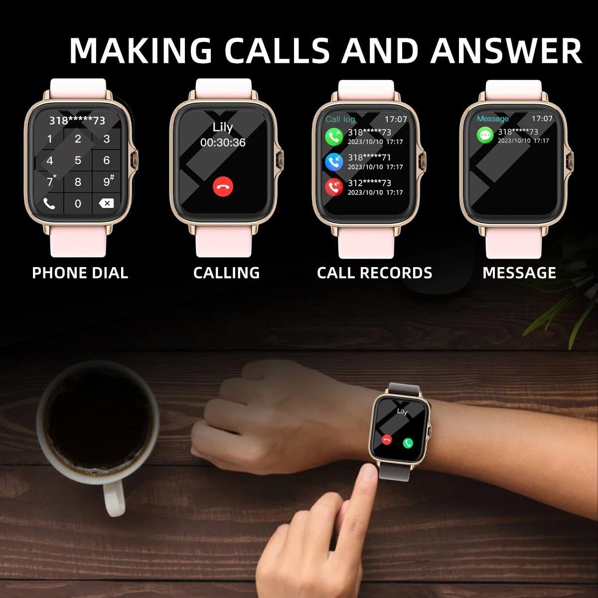 Zarriver TimeScope™ Montre intelligente pour homme et femme, iPhone et Android