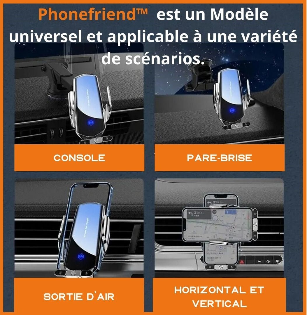 PhoneFriend™ | Chargeur de voiture sans fil pour Smartphones iPhone Android avec technologie Qi, capteur infrarouge intelligent automatique, support de téléphone pour l'auto, charge rapide - Zarriver